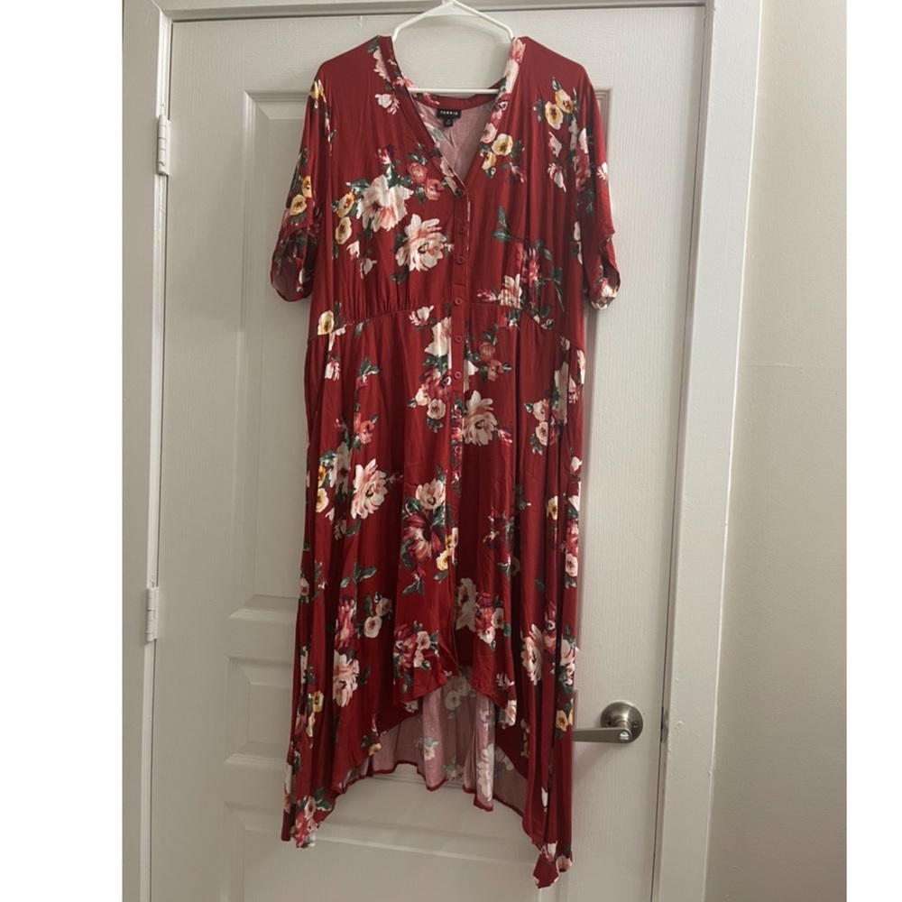 High low red floral dress